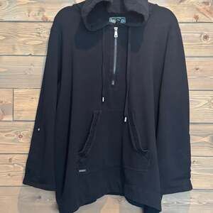 Lauren Active Ralph Lauren Black Cotton Quarter Zip Oversized Hoodie 2X